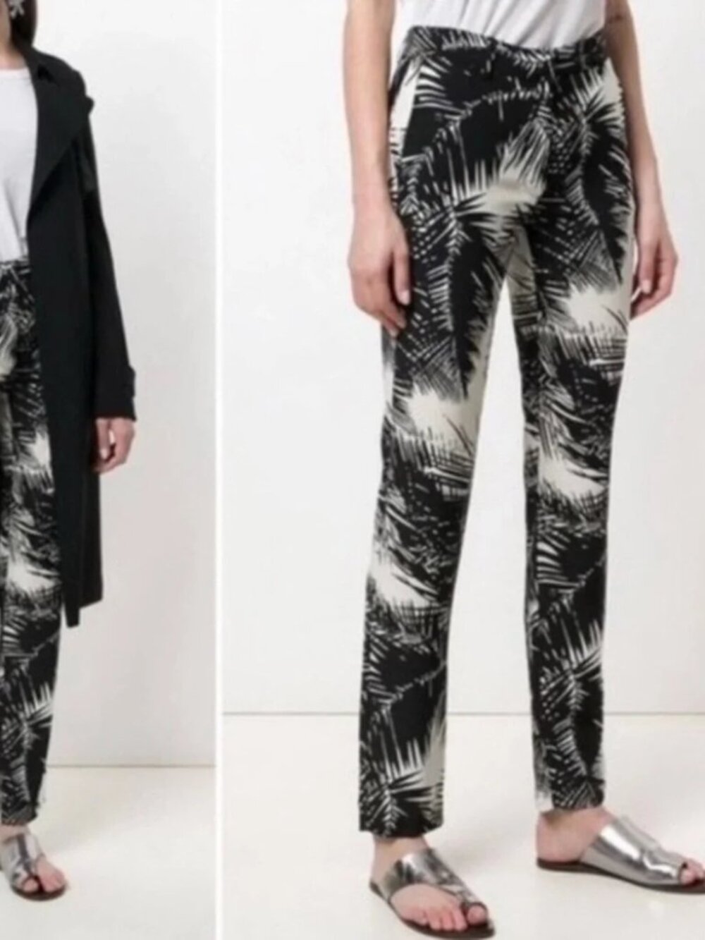 Theory 100% Silk Pants Palm Print Black White Size 4